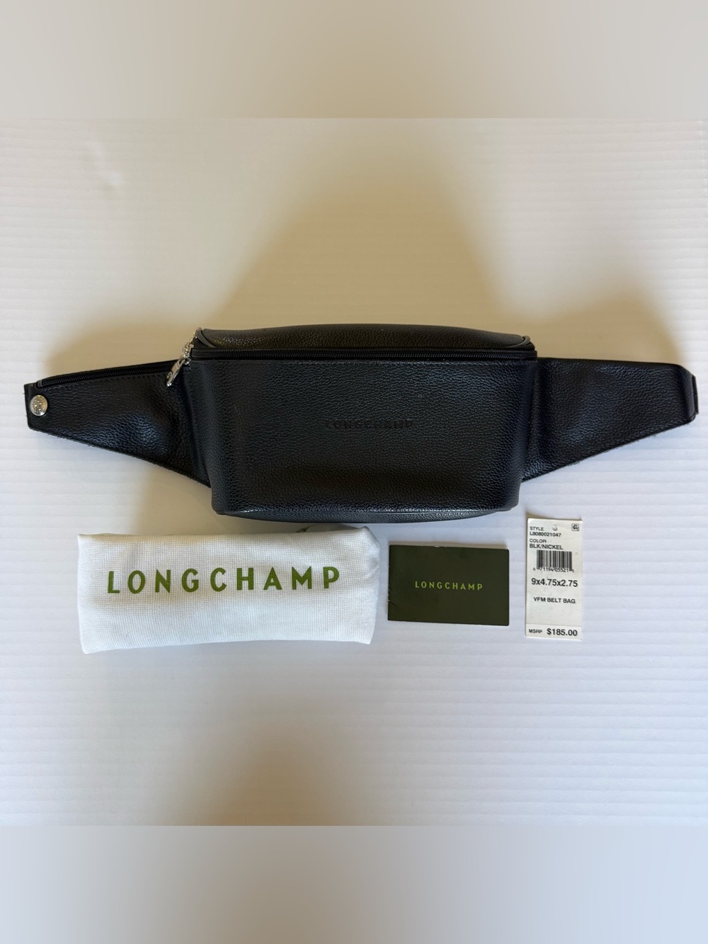 Longchamp Le Foulonné Black Leather Belt Bag Fanny Pack (Unisex)